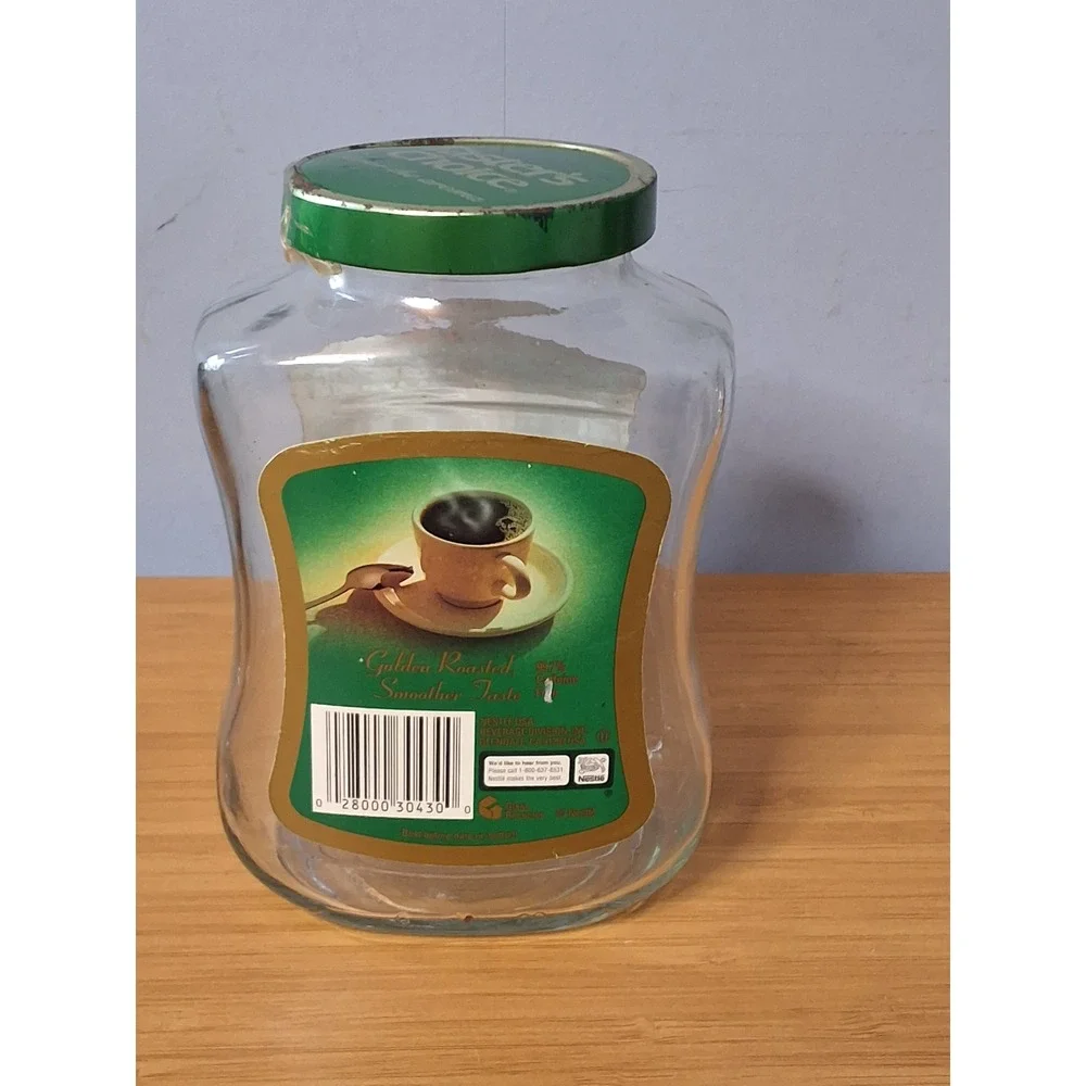 Vintage Coffee Jar Lot Folgers Tasters Choice Sanka Glass Jars with Lids 4pc
